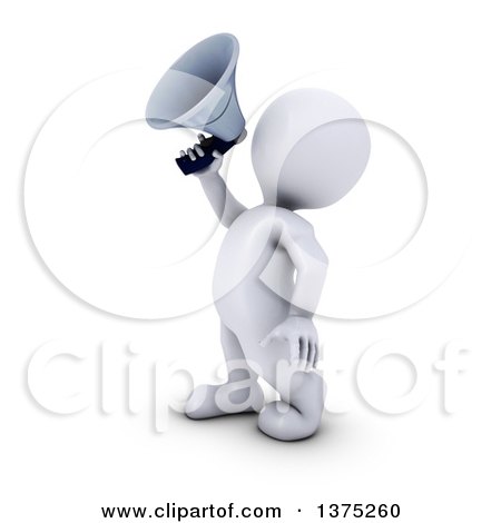 Clipart of a 3d White Man Announcing with a Megaphone, on a White Background - Royalty Free Illustration by KJ Pargeter