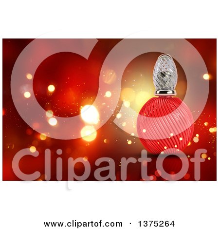 Clipart of a 3d Red Perfume Bottle over Flares - Royalty Free Illustration by KJ Pargeter