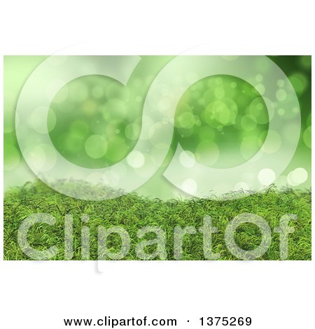 Clipart of a Background of 3d Green Grass and Bokeh Lights - Royalty Free Illustration by KJ Pargeter