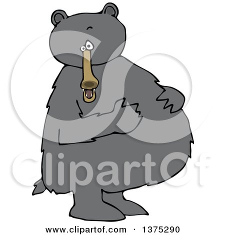 Cartoon Clipart of a Black Bear Standing Upright and Resting His Paws on His Full Belly - Royalty Free Vector Illustration by djart