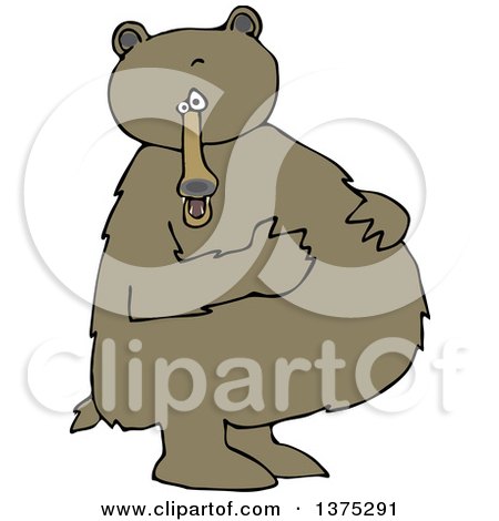 Cartoon Clipart of a Brown Bear Standing Upright and Resting His Paws on His Full Belly - Royalty Free Vector Illustration by djart