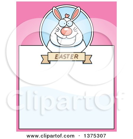 Clipart of a Happy Chubby White Easter Bunny Page Border - Royalty Free Vector Illustration by Cory Thoman