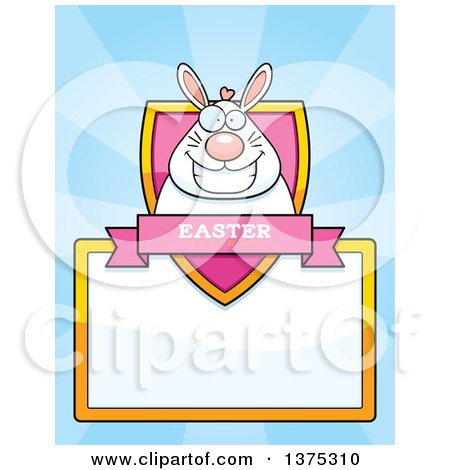 Clipart of a Happy Chubby White Easter Bunny Page Border - Royalty Free Vector Illustration by Cory Thoman