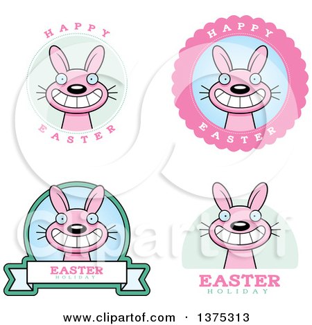 Clipart of Badges of a Pink Easter Bunny - Royalty Free Vector Illustration by Cory Thoman