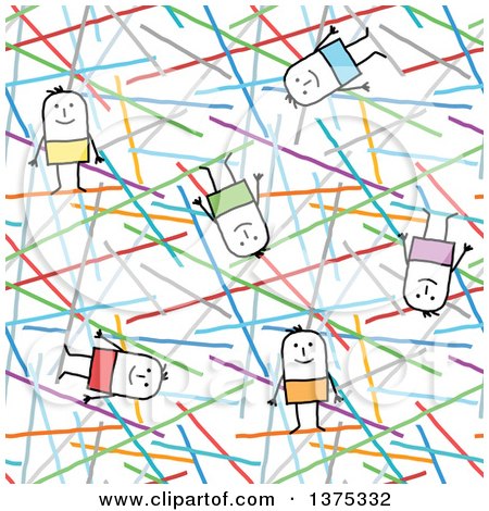 Clipart of a Seamless Background Pattern of Stick Men and Colorful Lines - Royalty Free Vector Illustration by NL shop