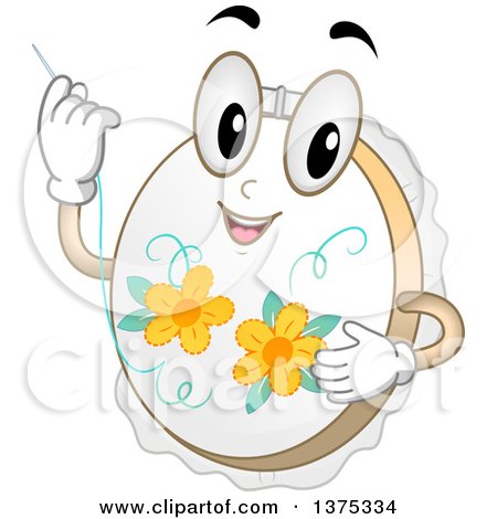 Clipart of a Happy Embroidery Hoop Character Holding a Needle - Royalty Free Vector Illustration by BNP Design Studio