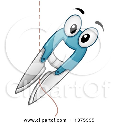 Clipart of a Cutter Character Snipping a Thread - Royalty Free Vector Illustration by BNP Design Studio