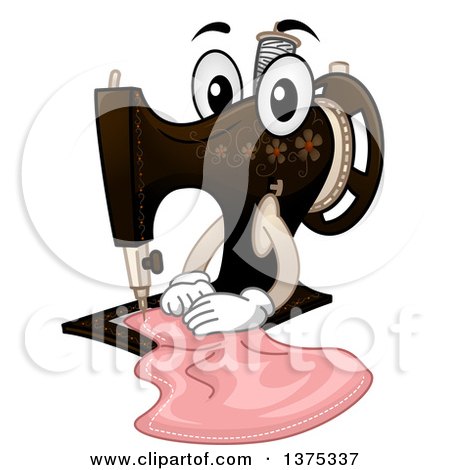 Clipart of a Sewing Machine Character Working on a Piece of Material - Royalty Free Vector Illustration by BNP Design Studio