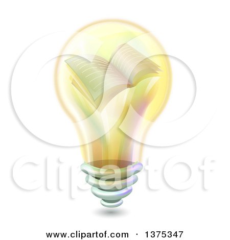 Clipart of a Yellow Light Bulb with a Book on the Inside - Royalty Free Vector Illustration by BNP Design Studio