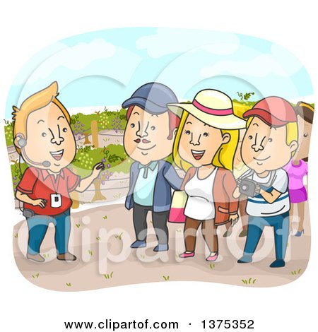 Clipart of a Tour Guide and Tourists in a Vineyard - Royalty Free Vector Illustration by BNP Design Studio