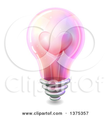 Clipart of a Pink Light Bulb with a Love Heart on the Inside - Royalty Free Vector Illustration by BNP Design Studio