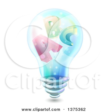 Clipart of a Lightbulb with Alphabet Letters on the Inside - Royalty Free Vector Illustration by BNP Design Studio