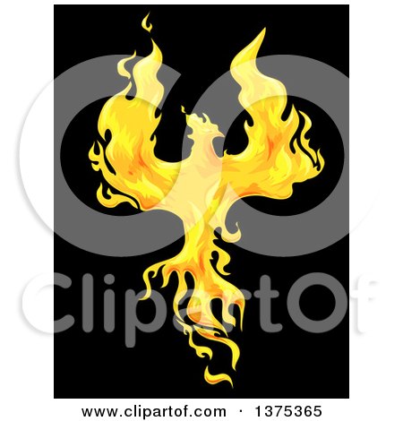 Clipart of a Firey Phoenix Bird on Black - Royalty Free Vector Illustration by BNP Design Studio