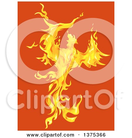 Clipart of a Firey Phoenix Bird on Orange - Royalty Free Vector Illustration by BNP Design Studio