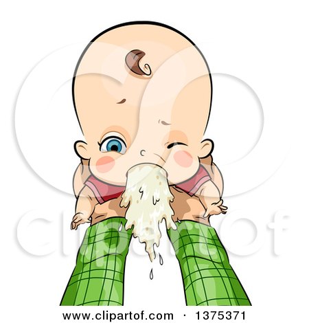 Clipart of a Brunette White Sick Baby Boy Throwing up - Royalty Free Vector Illustration by BNP Design Studio