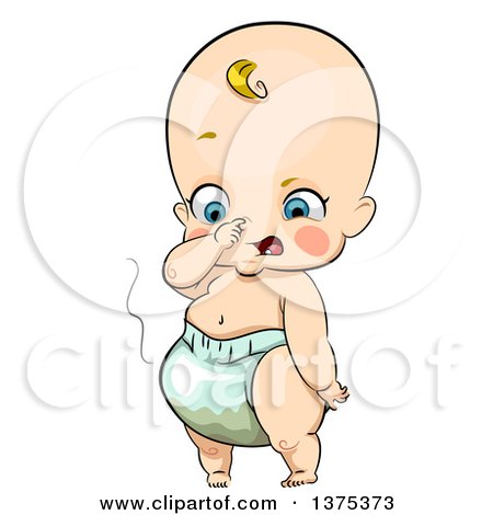 Clipart of a Blond White Baby Girl Plugging Her Nose and Wearing a Stinky Diaper - Royalty Free Vector Illustration by BNP Design Studio