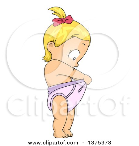 Clipart of a Blond White Baby Girl Looking down in Her Diaper - Royalty Free Vector Illustration by BNP Design Studio