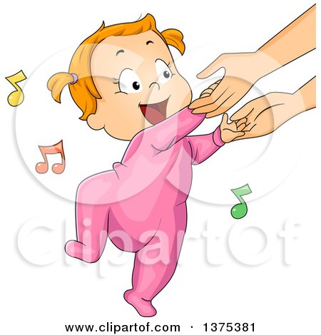Clipart of a Red Haired White Baby Girl Holding His Mothers Hands and Dancing - Royalty Free Vector Illustration by BNP Design Studio