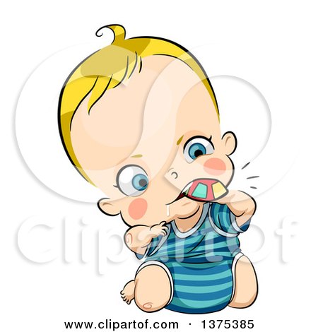 Clipart of a Blond White Baby Chewing on a Toy - Royalty Free Vector Illustration by BNP Design Studio