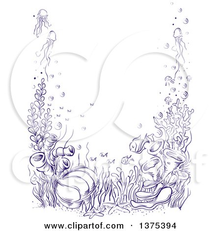 Clipart of a Sketched Reef Border - Royalty Free Vector Illustration by BNP Design Studio