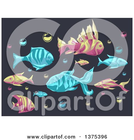Clipart of Fish and Bubbles on Dark Gray - Royalty Free Vector Illustration by BNP Design Studio