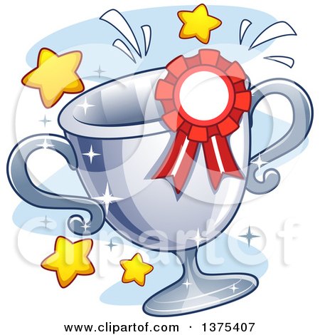Clipart of a Sparkly Siler Trophy Cup and Ribbon with Stars - Royalty Free Vector Illustration by BNP Design Studio