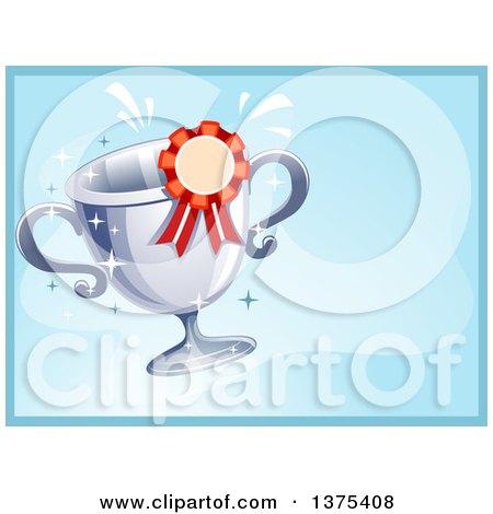 Clipart of a Certificate of Achievement Design with a Trophy and Ribbon on Blue - Royalty Free Vector Illustration by BNP Design Studio