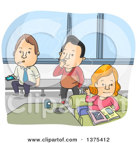 Clipart of Adults Taking a Break in a Smoke Room - Royalty Free Vector Illustration by BNP Design Studio