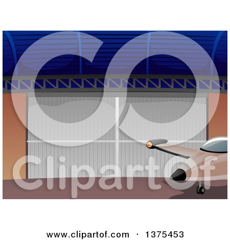 Clipart of a Private Airplane by a Hangar Door - Royalty Free Vector Illustration by BNP Design Studio