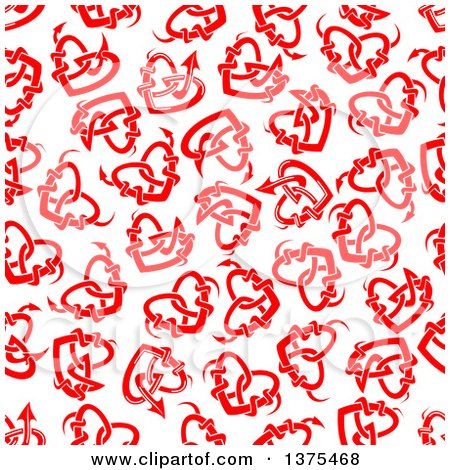 Clipart of a Seamless Background Pattern of Red Tribal Hearts - Royalty Free Vector Illustration by Vector Tradition SM