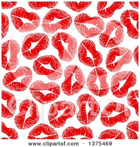 Clipart of a Seamless Background Pattern of Red Lipstick Kiss Hearts - Royalty Free Vector Illustration by Vector Tradition SM