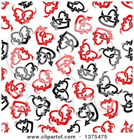 Clipart of a Seamless Background Pattern of Red and Black Tribal Hearts - Royalty Free Vector Illustration by Vector Tradition SM