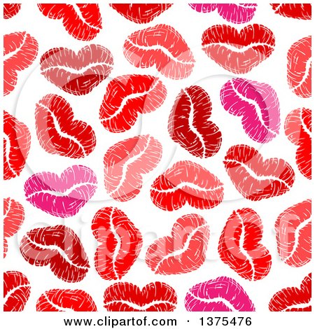 Clipart of a Seamless Background Pattern of Red and Pink Lipstick Kiss Hearts - Royalty Free Vector Illustration by Vector Tradition SM