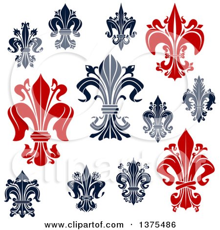 Clipart of Navy Blue and Red Lily Fleur De Lis Designs - Royalty Free Vector Illustration by Vector Tradition SM