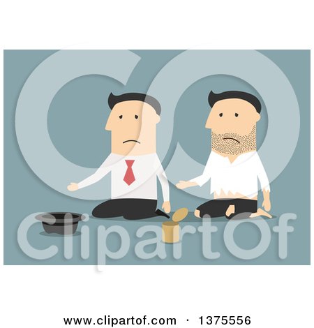 Clipart of a Flat Design White Business Man Going from Riches to Rags, on Blue - Royalty Free Vector Illustration by Vector Tradition SM