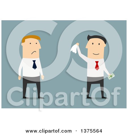 Clipart of a Flat Design White Business Man and Angry Colleague, on Blue - Royalty Free Vector Illustration by Vector Tradition SM