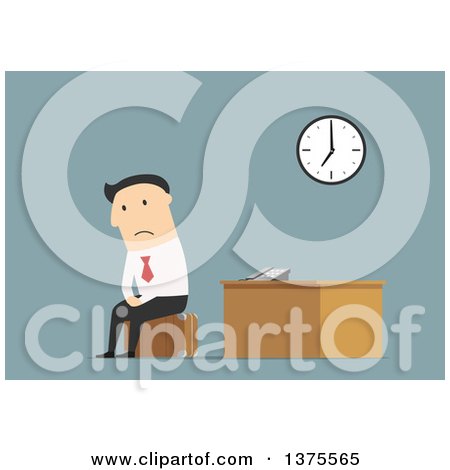 Clipart of a Flat Design White Business Man After Being Fired, on Blue - Royalty Free Vector Illustration by Vector Tradition SM