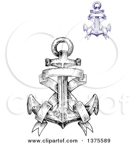 Clipart of Black and White and Blue Sketched Anchors - Royalty Free Vector Illustration by Vector Tradition SM