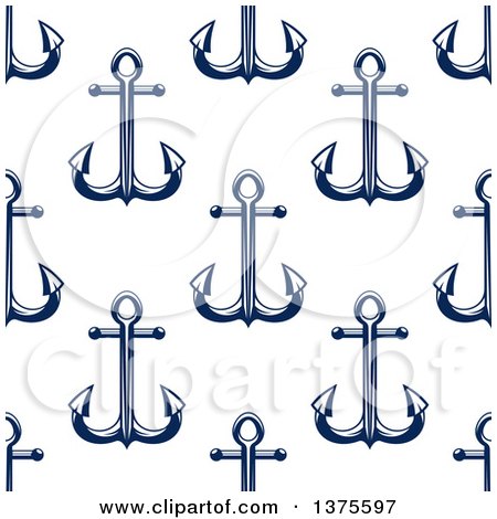 Clipart of a Nautical Seamless Background Pattern of Navy Blue Anchors - Royalty Free Vector Illustration by Vector Tradition SM