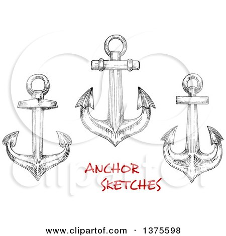 Clipart of Black and White Sketched Anchors with Red Text - Royalty Free Vector Illustration by Vector Tradition SM