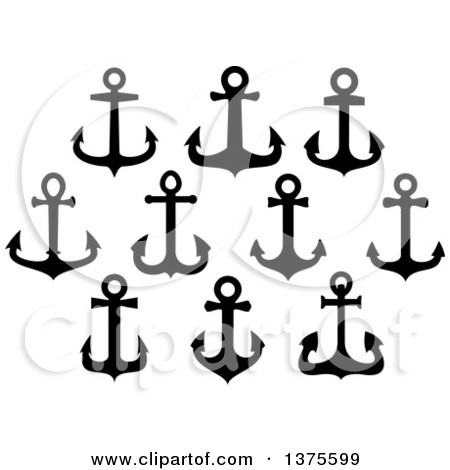 Clipart of Black Silhouetted Nautical Anchors - Royalty Free Vector Illustration by Vector Tradition SM