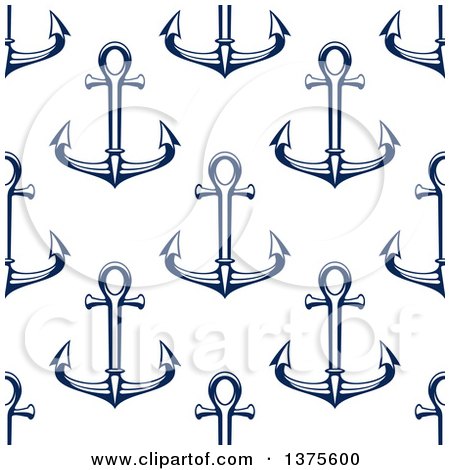 Clipart of a Nautical Seamless Background Pattern of Navy Blue Anchors - Royalty Free Vector Illustration by Vector Tradition SM