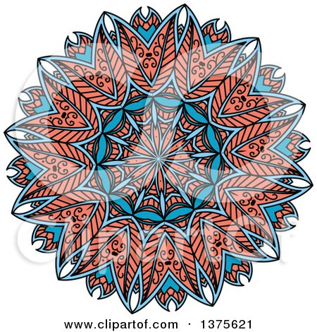 Clipart of a Blue and Salmon Pink Kaleidoscope Flower - Royalty Free Vector Illustration by Vector Tradition SM