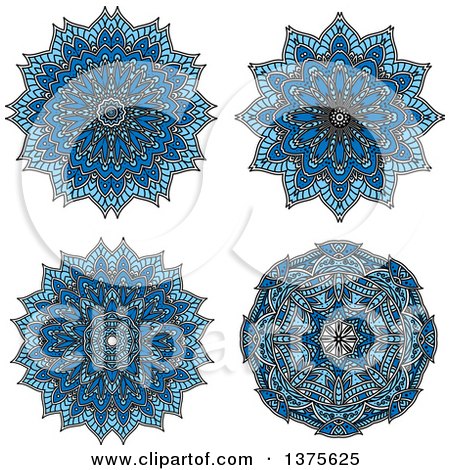 Clipart of Blue and White Kaleidoscope Flowers - Royalty Free Vector Illustration by Vector Tradition SM