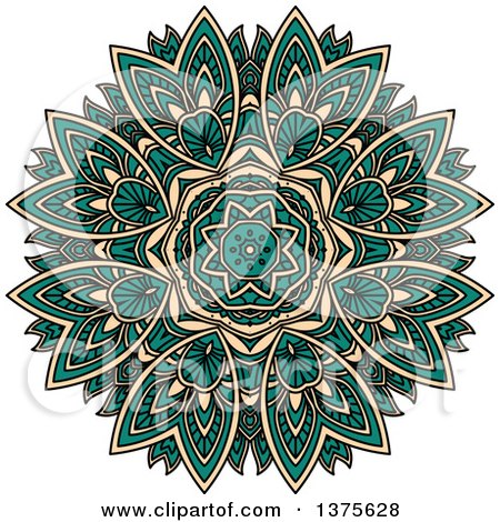 Clipart of a Turquoise and Tan Kaleidoscope Flower - Royalty Free Vector Illustration by Vector Tradition SM