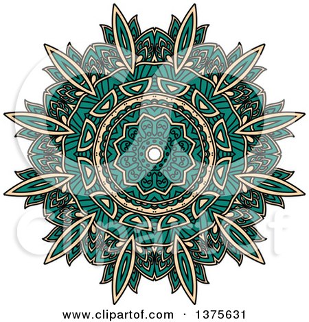 Clipart of a Turquoise and Tan Kaleidoscope Flower - Royalty Free Vector Illustration by Vector Tradition SM