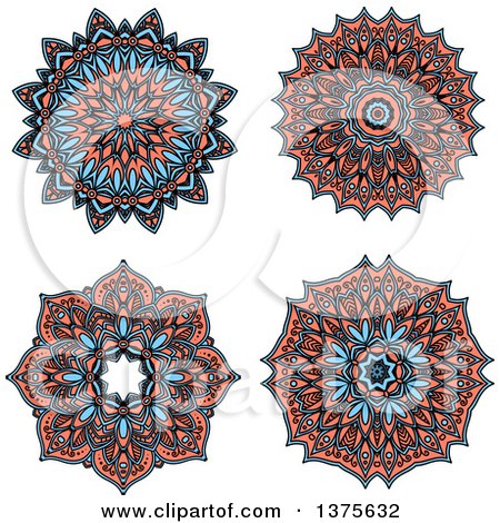 Clipart of Blue and Salmon Pink Kaleidoscope Flowers - Royalty Free Vector Illustration by Vector Tradition SM
