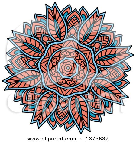 Clipart of a Blue and Salmon Pink Kaleidoscope Flower - Royalty Free Vector Illustration by Vector Tradition SM