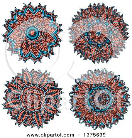 Clipart of Blue and Salmon Pink Kaleidoscope Flowers - Royalty Free Vector Illustration by Vector Tradition SM
