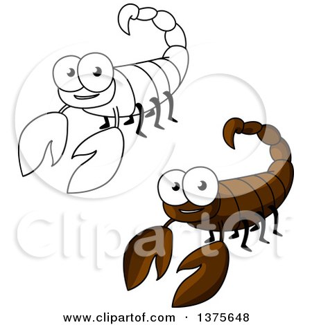 Clipart of Happy Brown and Black and White Scorpions - Royalty Free Vector Illustration by Vector Tradition SM